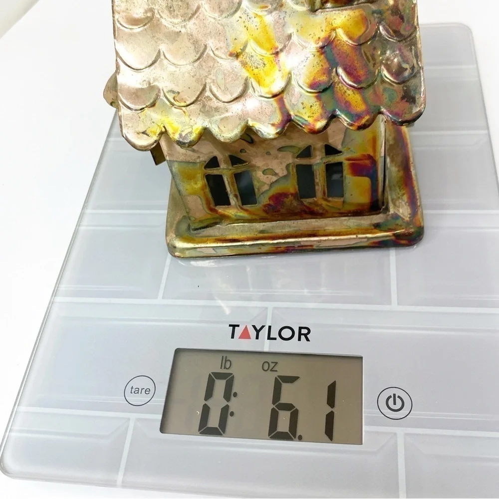 Vintage Copper Color Tin Wind Up Church Music Box Plays Amazing Grace Holidays